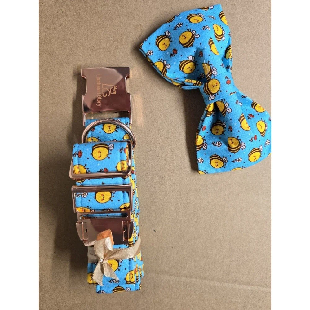 Lionheart Glory Bee Print Dog Collar Large w/ Removable Bow Tie Adjustable